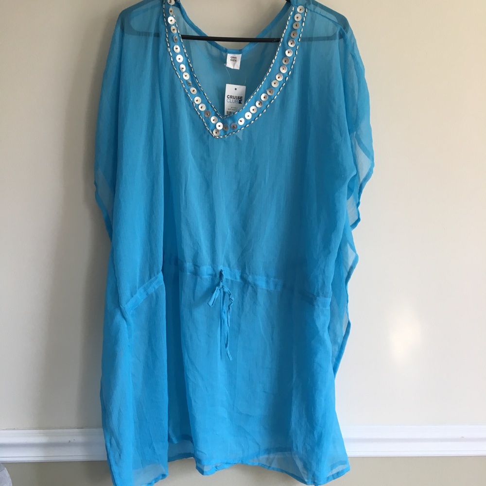 Teal Embellished Bathing Suit Cover Up